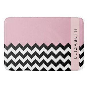 Tapis De Bain Zigzag noir et blanc, Chevron, rose, Votre nom