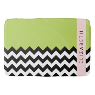 Tapis De Bain Zigzag noir et blanc, Chevron, Vert, Votre nom