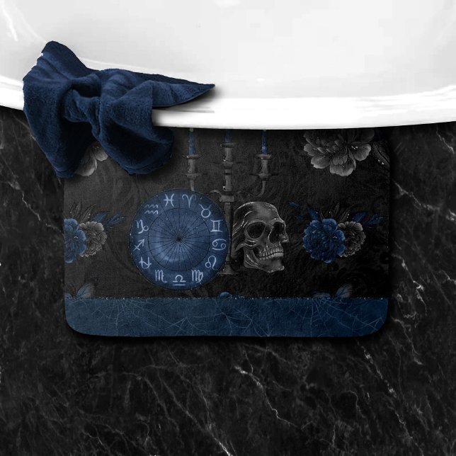 Tapis De Bain Zodiaque magic | Dark Navy Blue Gothic Skull (Créateur téléchargé)