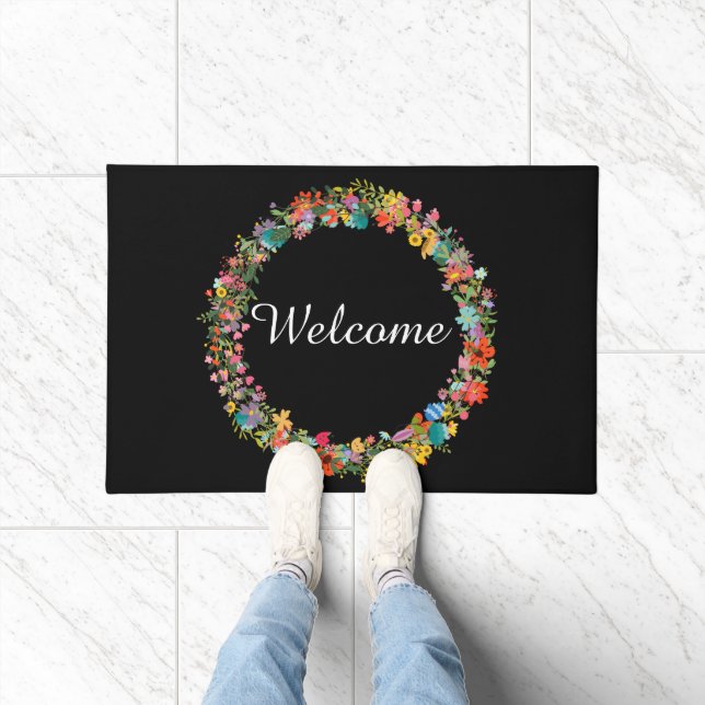 Tapis de bienvenue à couronne florale rose jaune b (Intérieur)