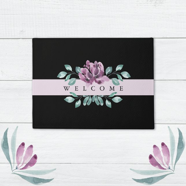 Tapis de bienvenue à fleurs violettes et verdure (Créateur téléchargé)