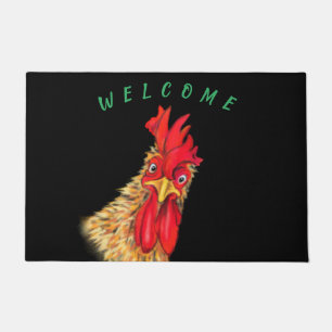 Tapis de bienvenue accrocheur avec coq drôle
