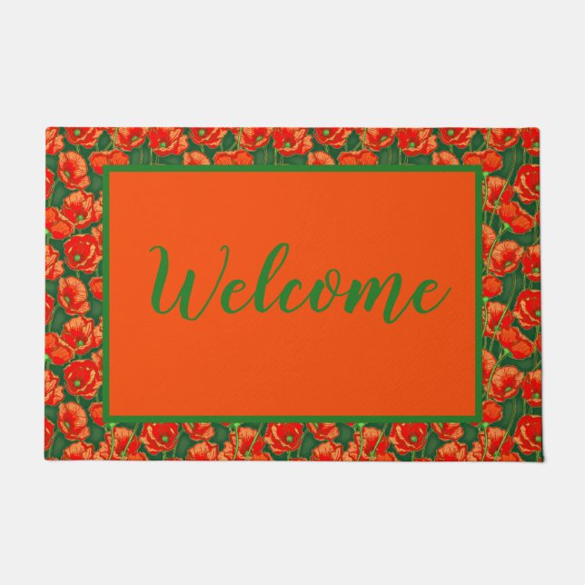 Tapis de bienvenue aux coquelicots orange (Devant)