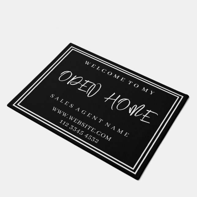 Tapis de bienvenue d'agent immobilier noir | Panne (Incliné)