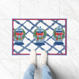 Tapis de bienvenue de Noël bleu Ginger Jars