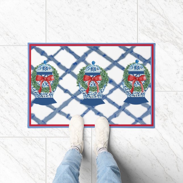 Tapis de bienvenue de Noël bleu Ginger Jars (Intérieur)