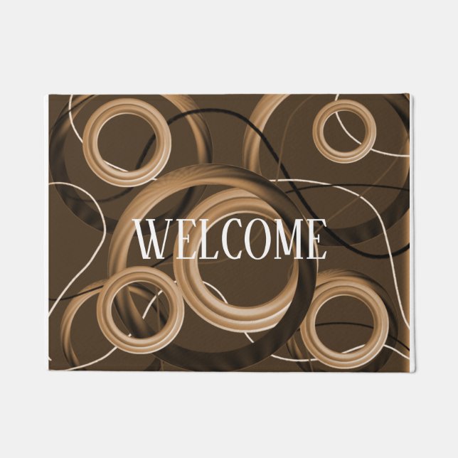 Tapis de bienvenue en design d'art abstrait marron (Devant)