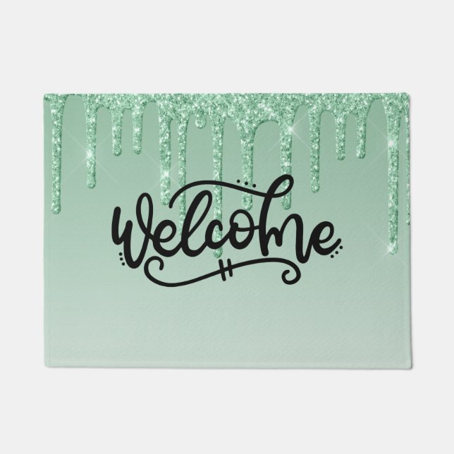 Tapis de bienvenue pailleté vert qui coule (Devant)