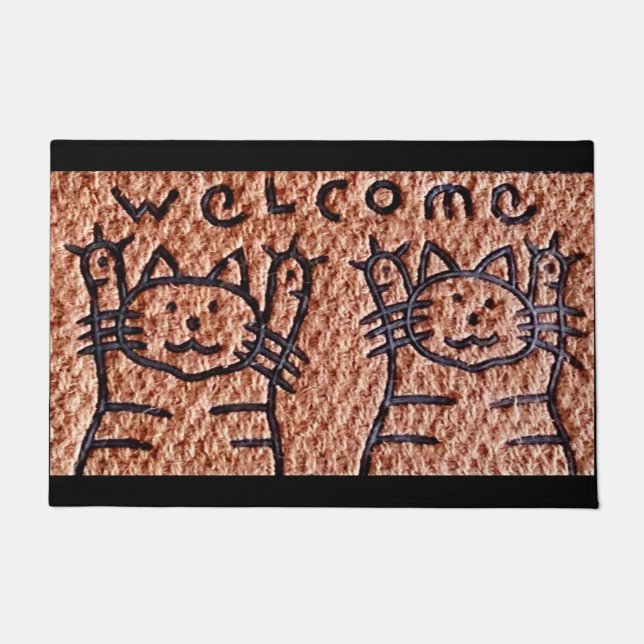 Tapis de bienvenue Paire de chats amicaux (Devant)