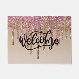 Tapis de bienvenue scintillant rose et or