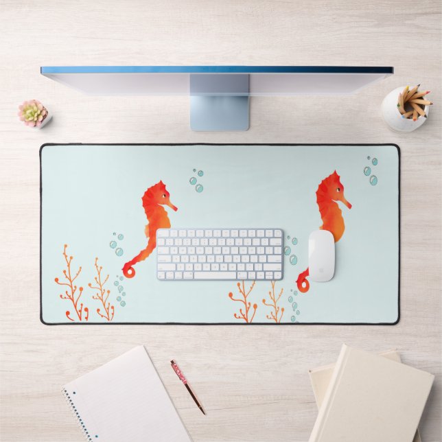 Tapis de bureau à aquarelle "Hippocampe Tranquille (Bureau 1)