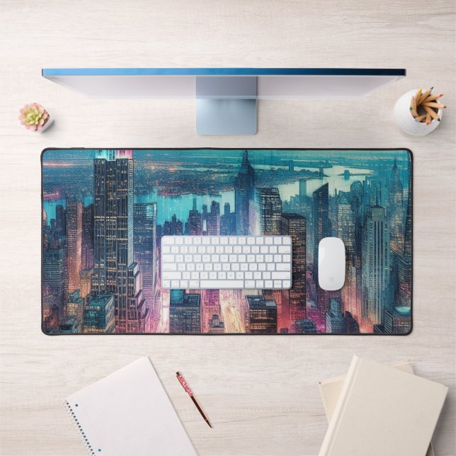 Tapis de bureau à aquarelle sur la skyline de NYC (Bureau 1)