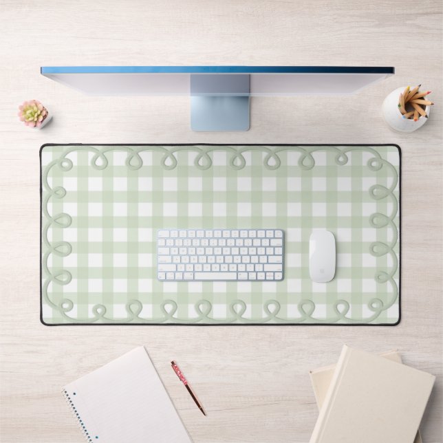 Tapis de bureau à bordure ondulée gingham vert pas (Bureau 1)