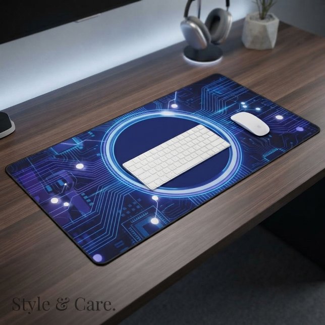 Tapis de bureau à circuit imprimé bleu électrique  (Electric Blue Circuit Board Desk Mat for Tech Fans)