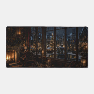 Tapis de bureau à fenêtre de village de Noël