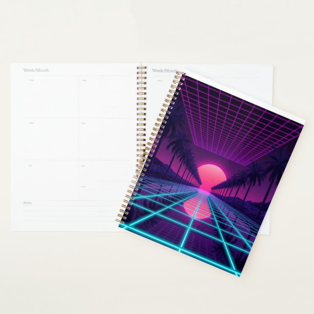 Tapis de bureau à grille Neon Synthwave - Mo de je (Devant avec enveloppe)