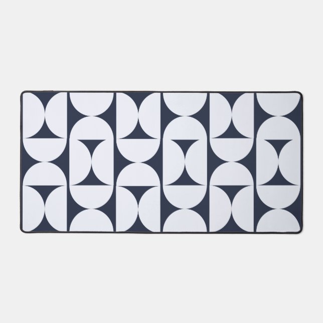 Tapis de bureau à motif arqué Navy & Blanc Retro | (Recto)