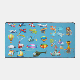 Tapis de bureau à motif d'avion piloté par des ani