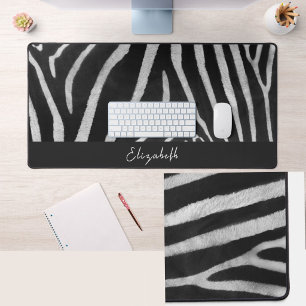 Tapis de bureau à motif fourrure de zèbre avec nom