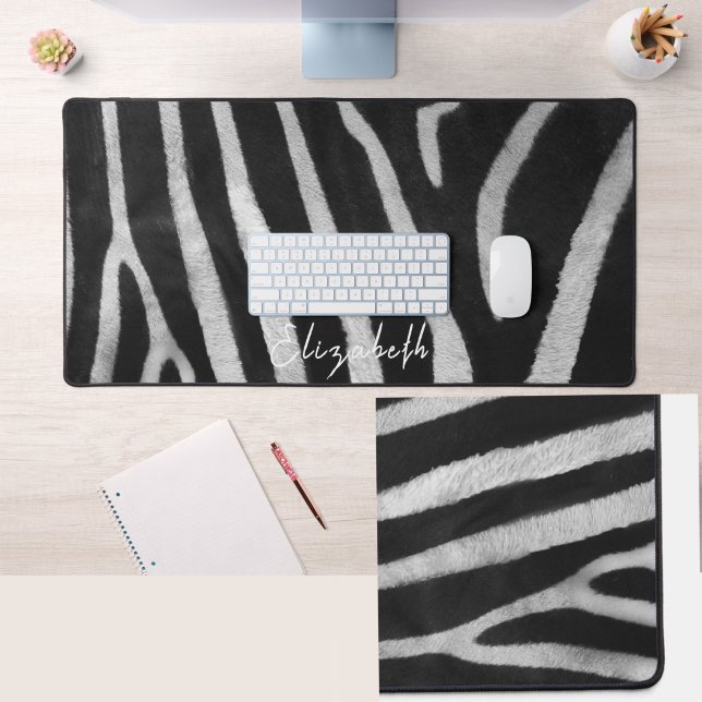 Tapis de bureau à motif fourrure de zèbre avec nom (Créateur téléchargé)