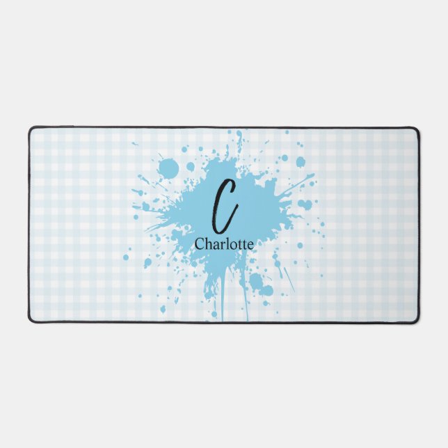Tapis de bureau à motif gingham bleu pastel mignon (Recto)
