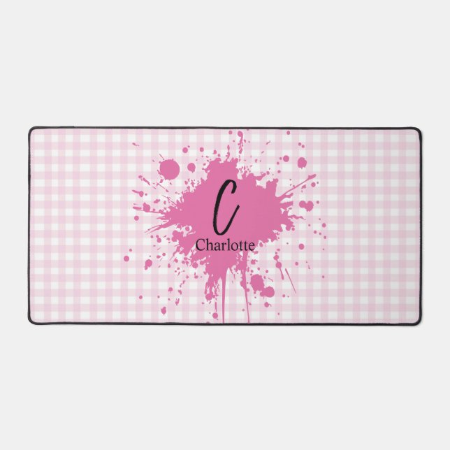 Tapis de bureau à motif gingham rose pastel mignon (Recto)