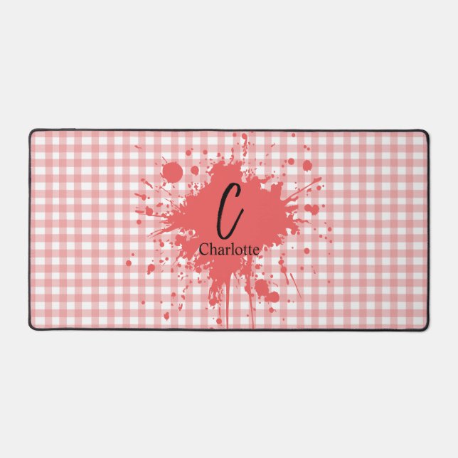 Tapis de bureau à motif gingham rouge pastel migno (Recto)