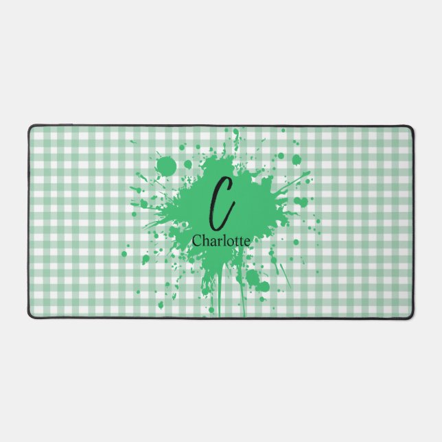 Tapis de bureau à motif gingham vert pastel mignon (Recto)