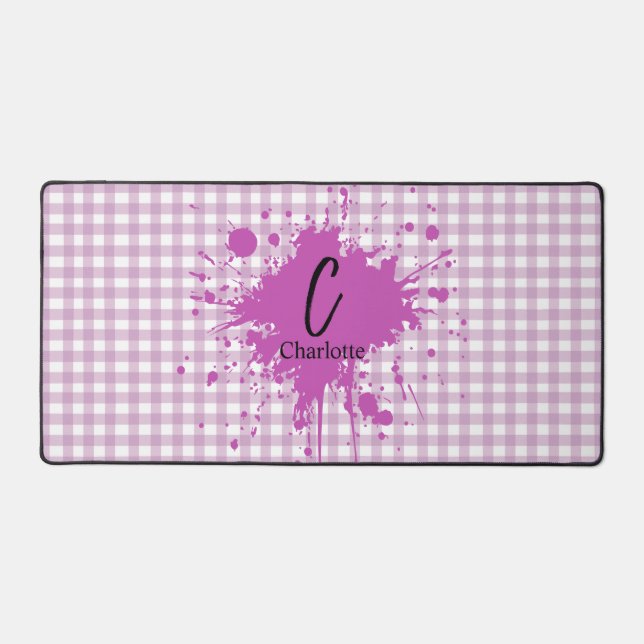 Tapis de bureau à motif gingham violet pastel mign (Recto)