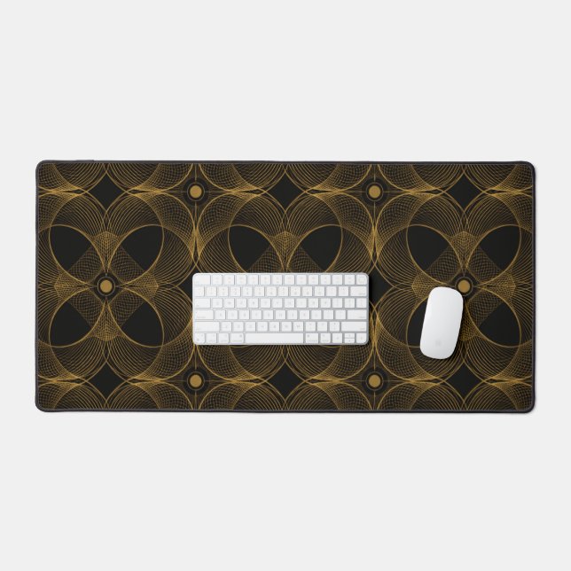 Tapis de bureau à motif sans couture Guilloché Or  (Clavier et souris)