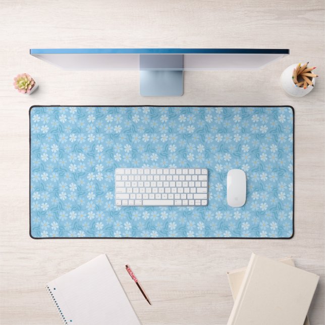 Tapis de bureau à pétales de fleurs bleues mignon (Bureau 1)