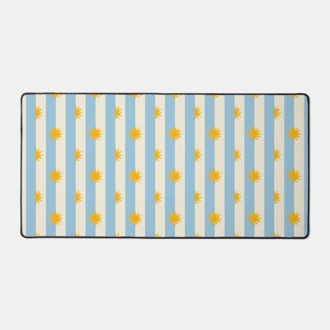 Tapis de bureau à rayures crème bleues et soleil d (Recto)