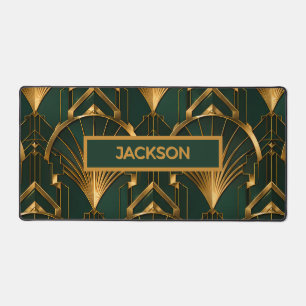 Tapis de bureau Art Déco Luxe Vert Émeraude Or