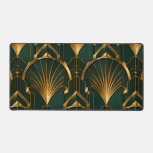 Tapis de bureau Art Déco Luxe Vert Émeraude Or