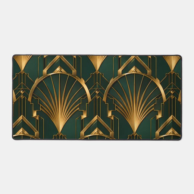 Tapis de bureau Art Déco Luxe Vert Émeraude Or (Recto)