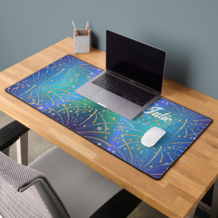 Tapis de bureau avec feux d'artifice en faux or et