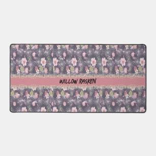 Tapis de bureau avec fleurs roses et fausse dentel