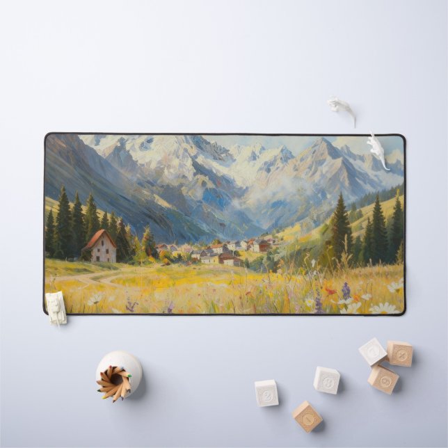 Tapis de bureau avec peinture à l'huile de village (Tableau pour enfants)