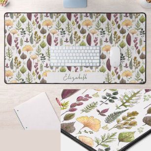 Tapis de bureau blanc personnalisé avec feuilles d