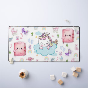 Tapis de bureau bleu, licorne rose arc-en-ciel cha