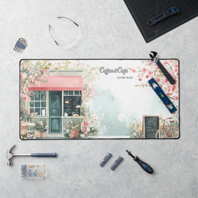Tapis de bureau Café Floral au Printemps (Poste de travail)