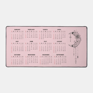 Tapis de bureau calendrier 2026 - Lune céleste et