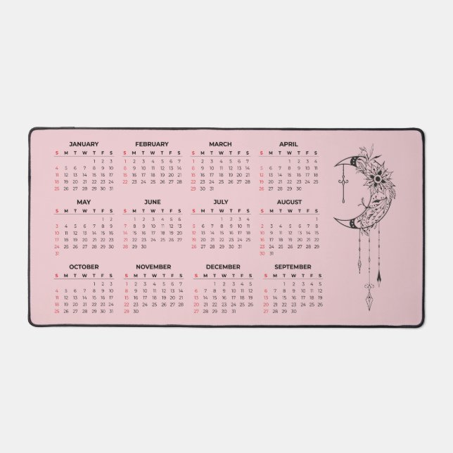 Tapis de bureau calendrier 2026 - Lune céleste et  (Recto)
