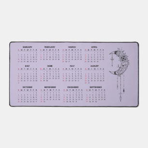 Tapis de bureau calendrier 2026 - Lune céleste et