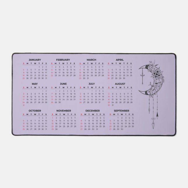 Tapis de bureau calendrier 2026 - Lune céleste et  (Recto)