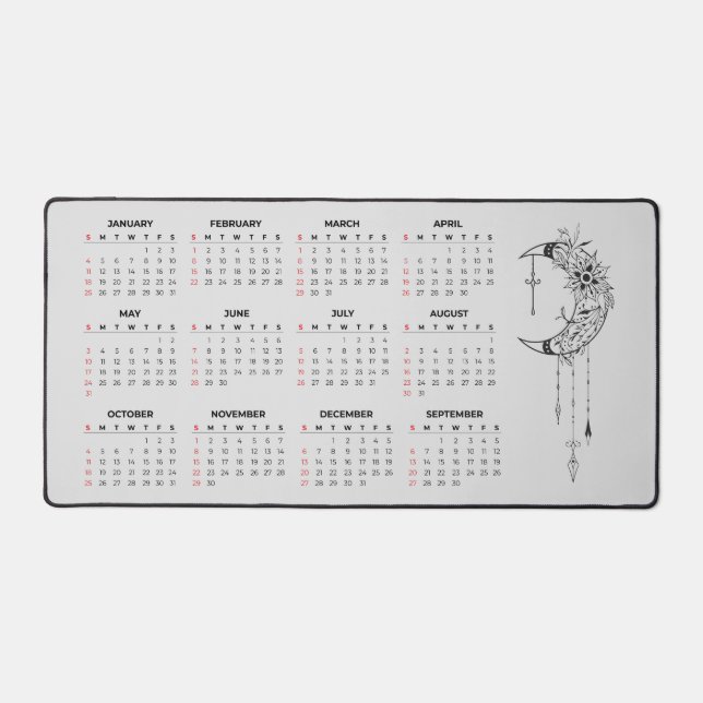 Tapis de bureau calendrier 2026 - Lune céleste et  (Recto)