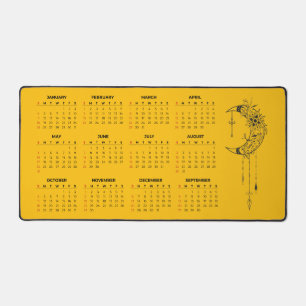 Tapis de bureau calendrier 2026 - Lune céleste et