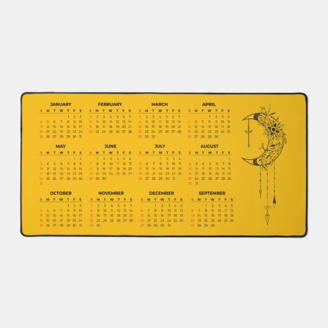 Tapis de bureau calendrier 2026 - Lune céleste et  (Recto)