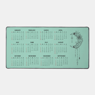Tapis de bureau calendrier 2026 - Lune céleste et