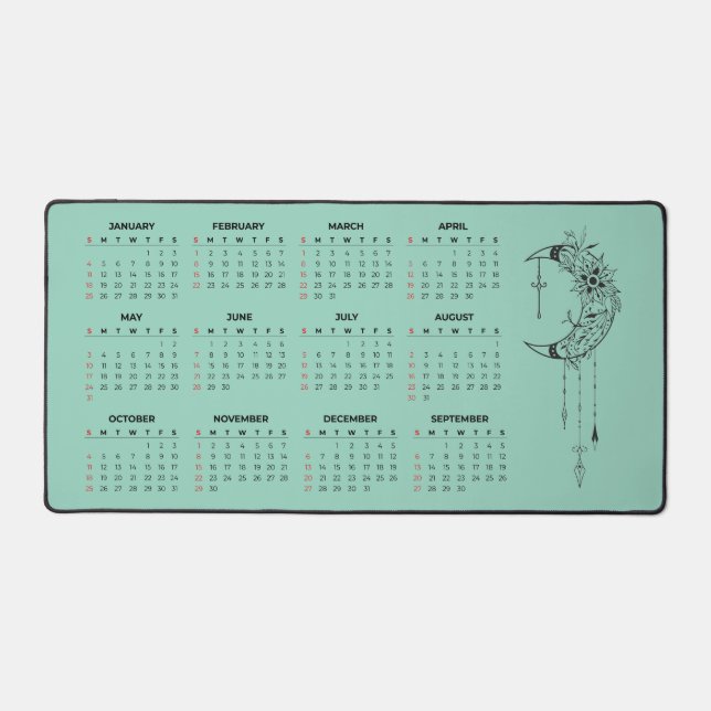 Tapis de bureau calendrier 2026 - Lune céleste et  (Recto)